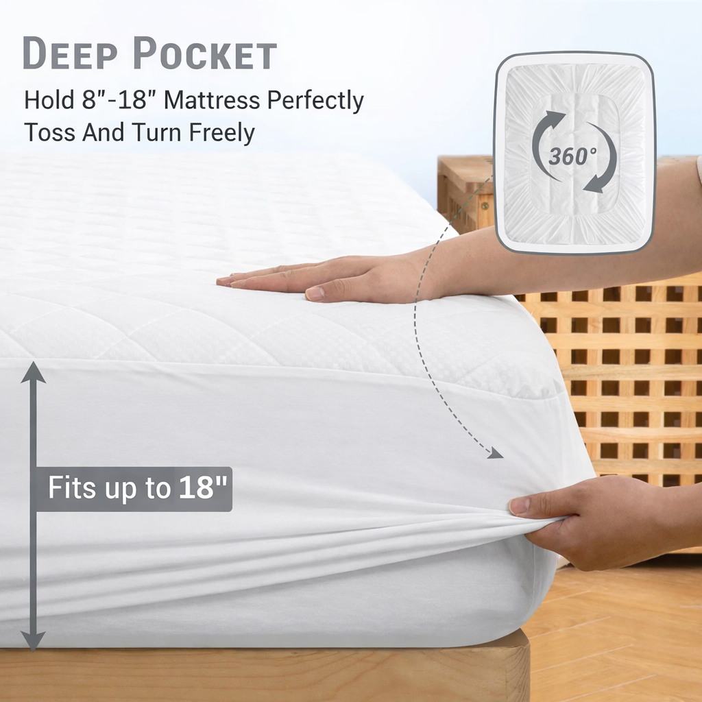 Protège-matelas imperméable à poches profondes avec jupe latérale