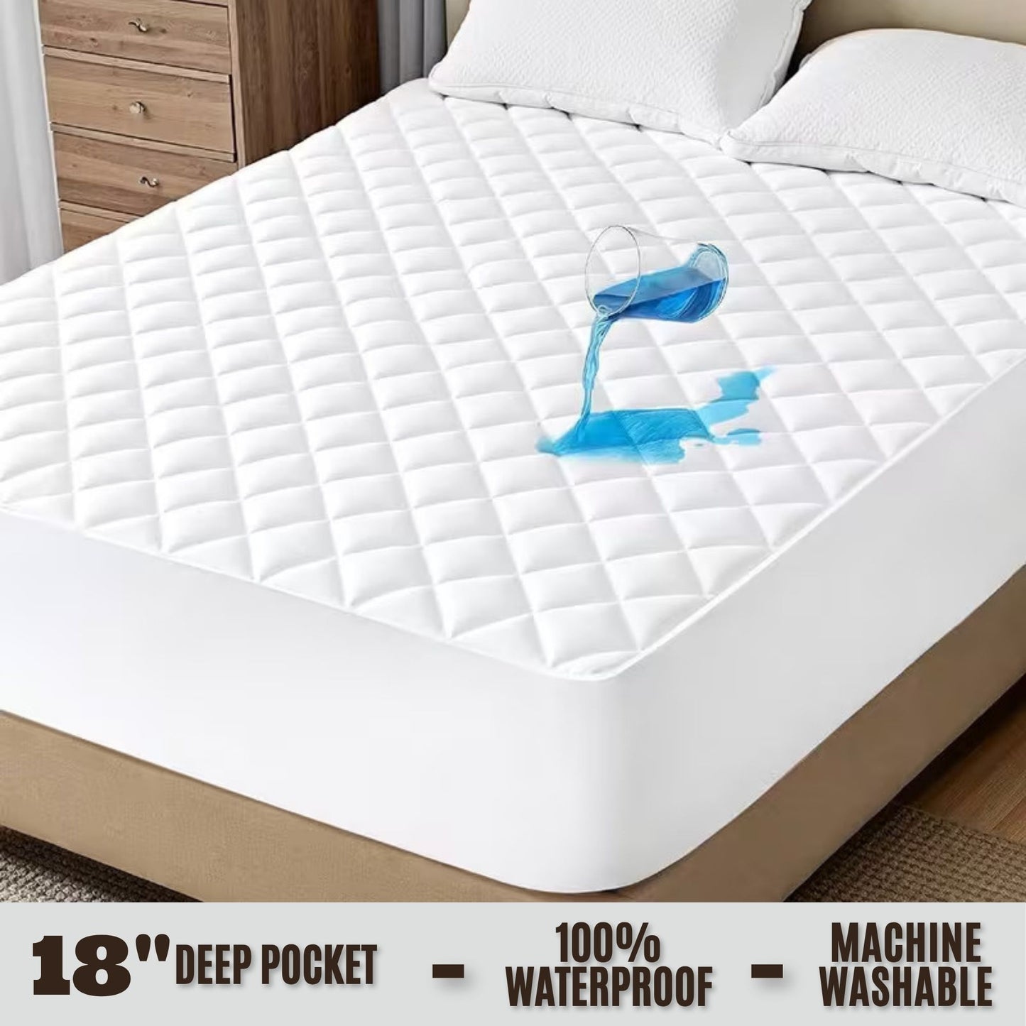 Protège-matelas imperméable à poches profondes avec jupe latérale