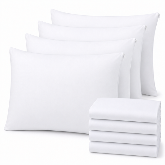 Waterproof Zippered Pillow Protectors - Pack of 4